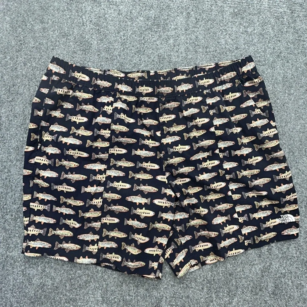The North Face Fish Print Swim Shorts Mens‎ 2XL Blue Nylon Quick Dry 6